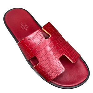 New HERMES Crocodile Izmir Sandals Iconic H Cutout Shoes EU 40 Flip Flops Italy
